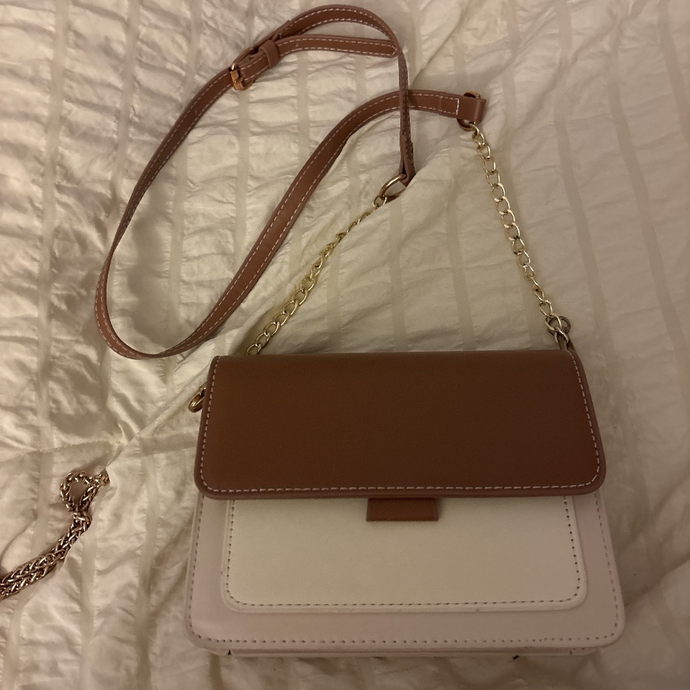 White and Brown Cross Body bag